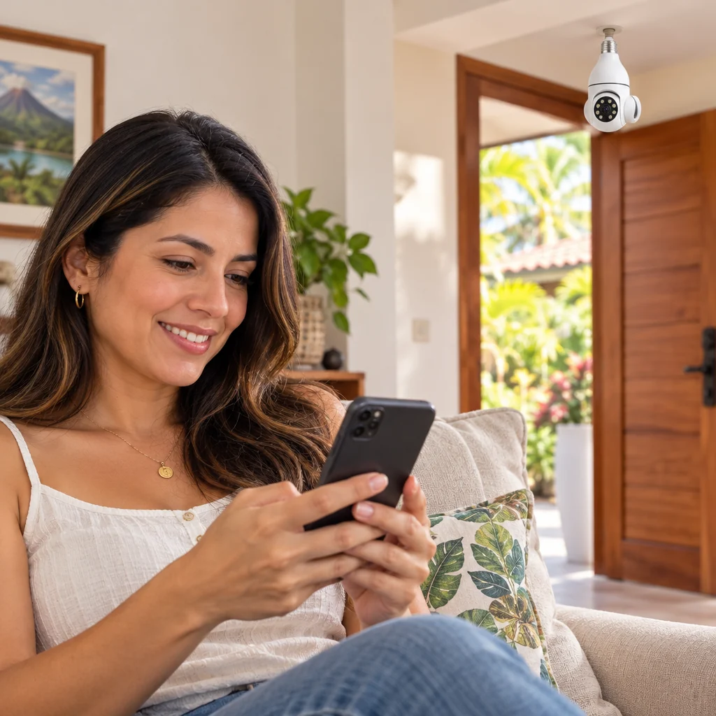 Bombillo con cámara wifi en uso